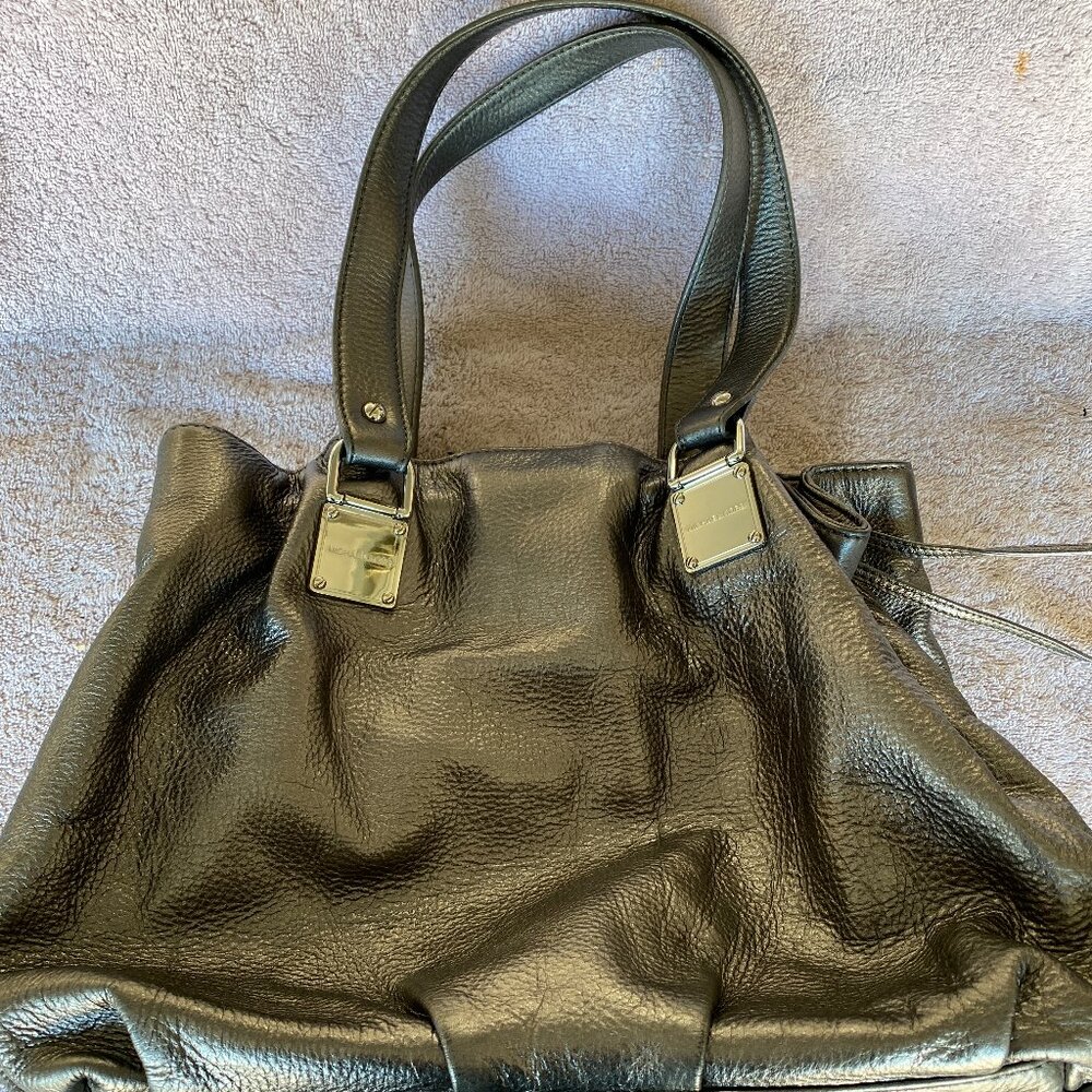 Michael Kors Black Pebbled Leather Drawstring Shoulder Tote Bag